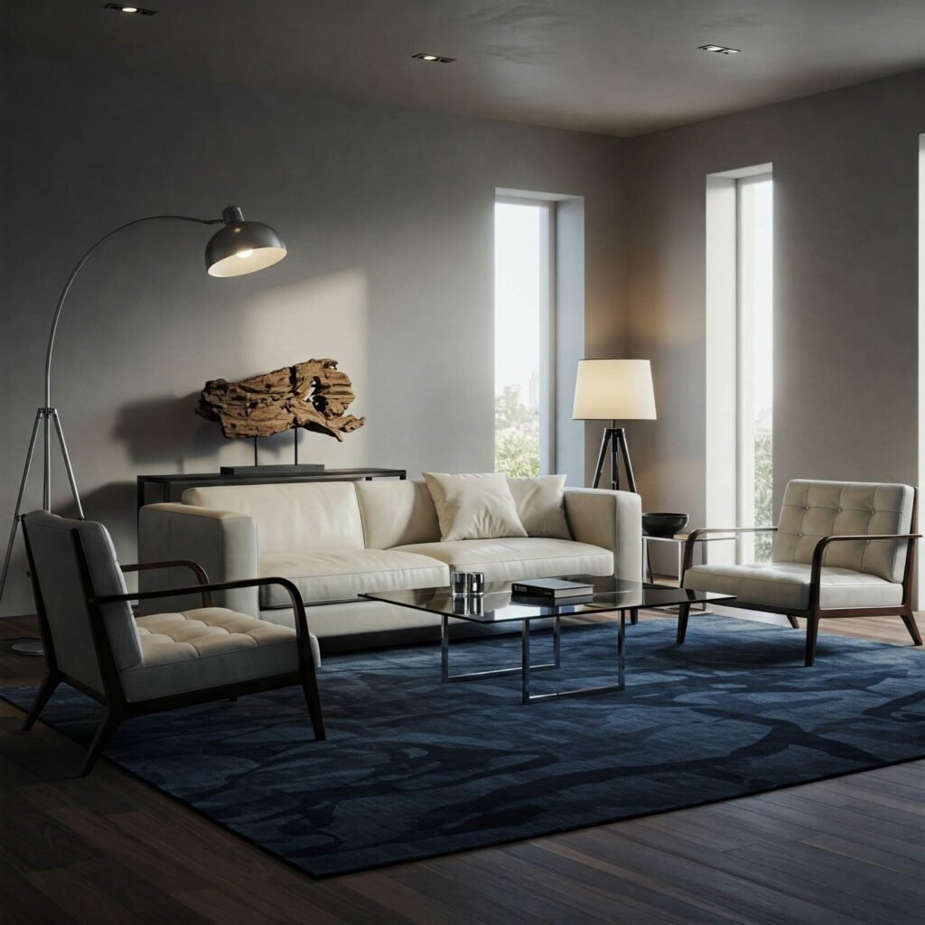 Living room with a strategically placed area rug