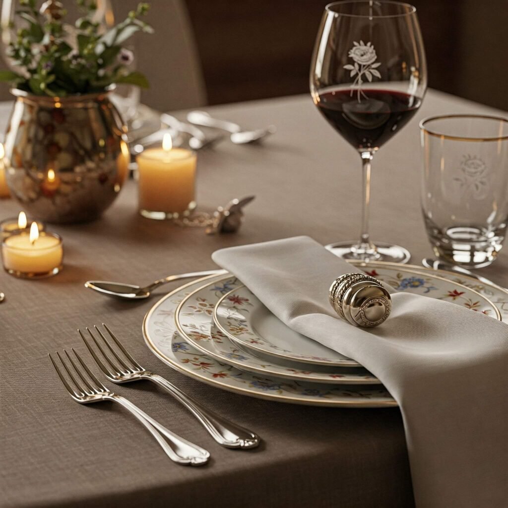 Elegant Table Setting with Fine China and Silverware