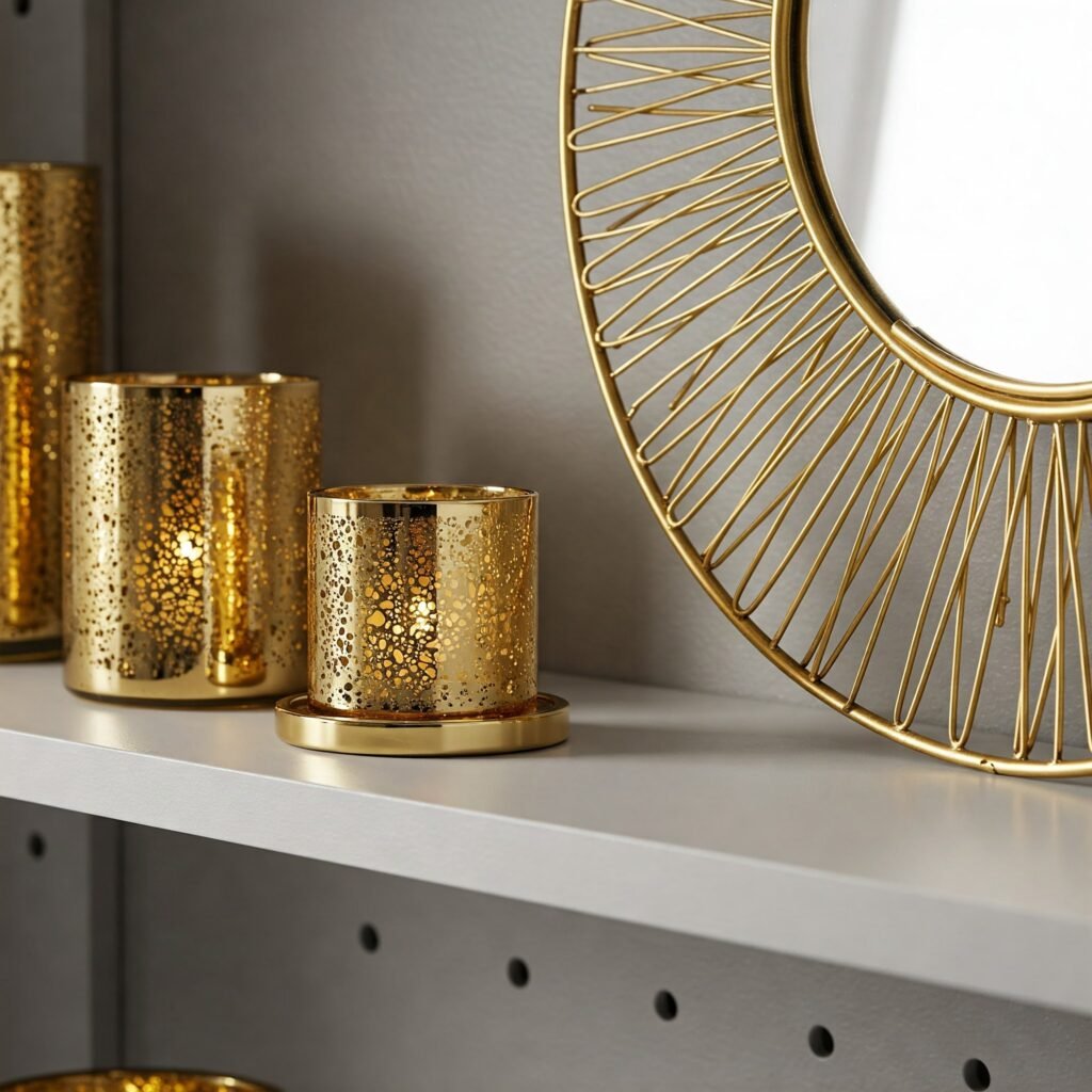 Affordable gold decor on shelf