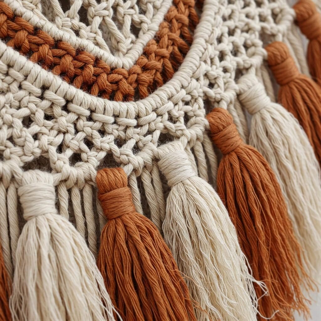 Intricate macrame wall hanging with tassels