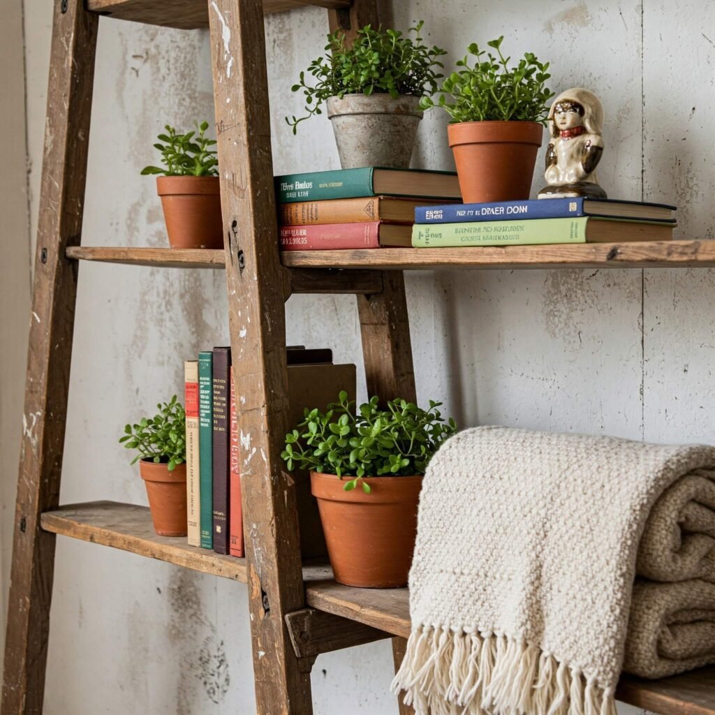 Repurposed Ladder Shelf