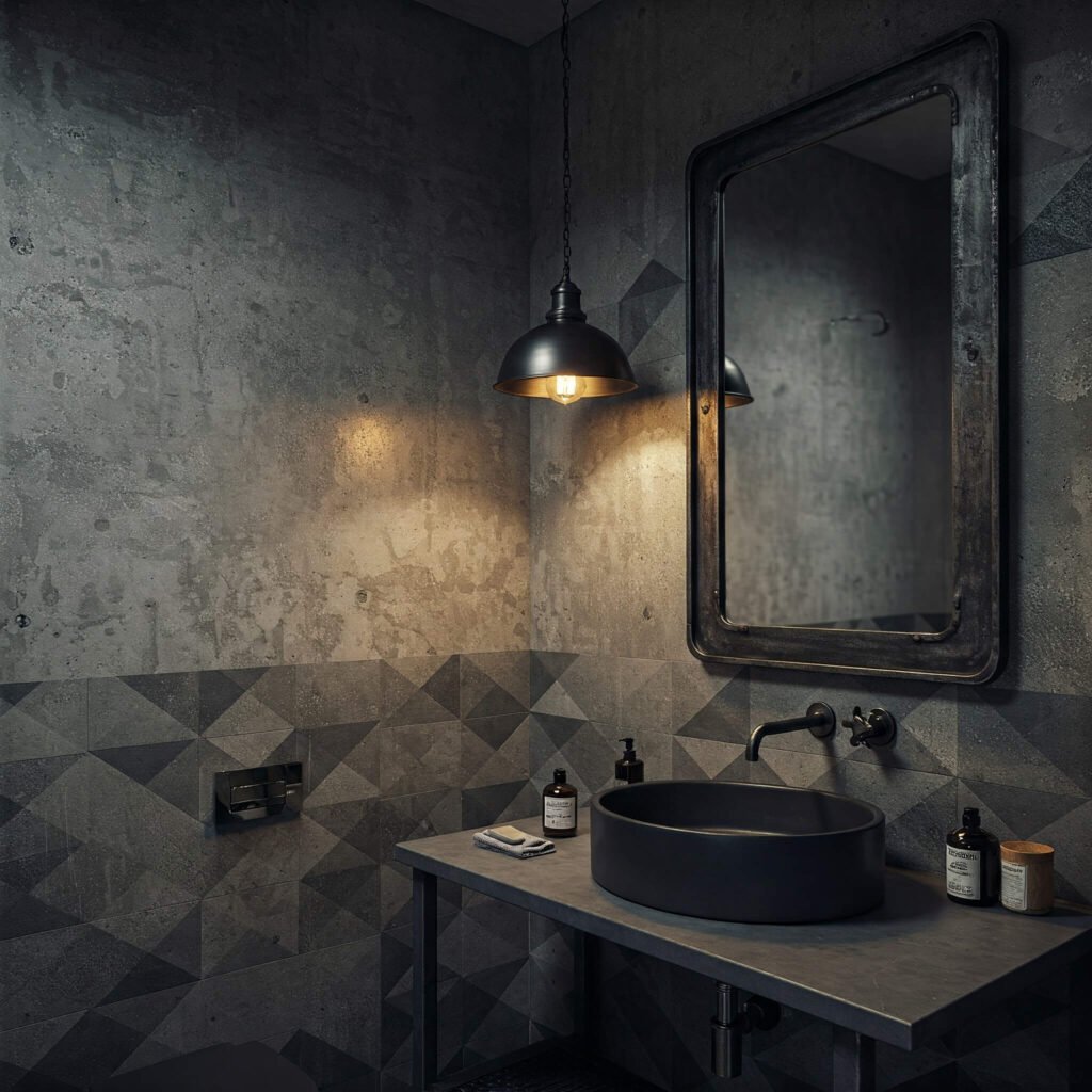 Industrial Bathroom Design with Exposed Concrete