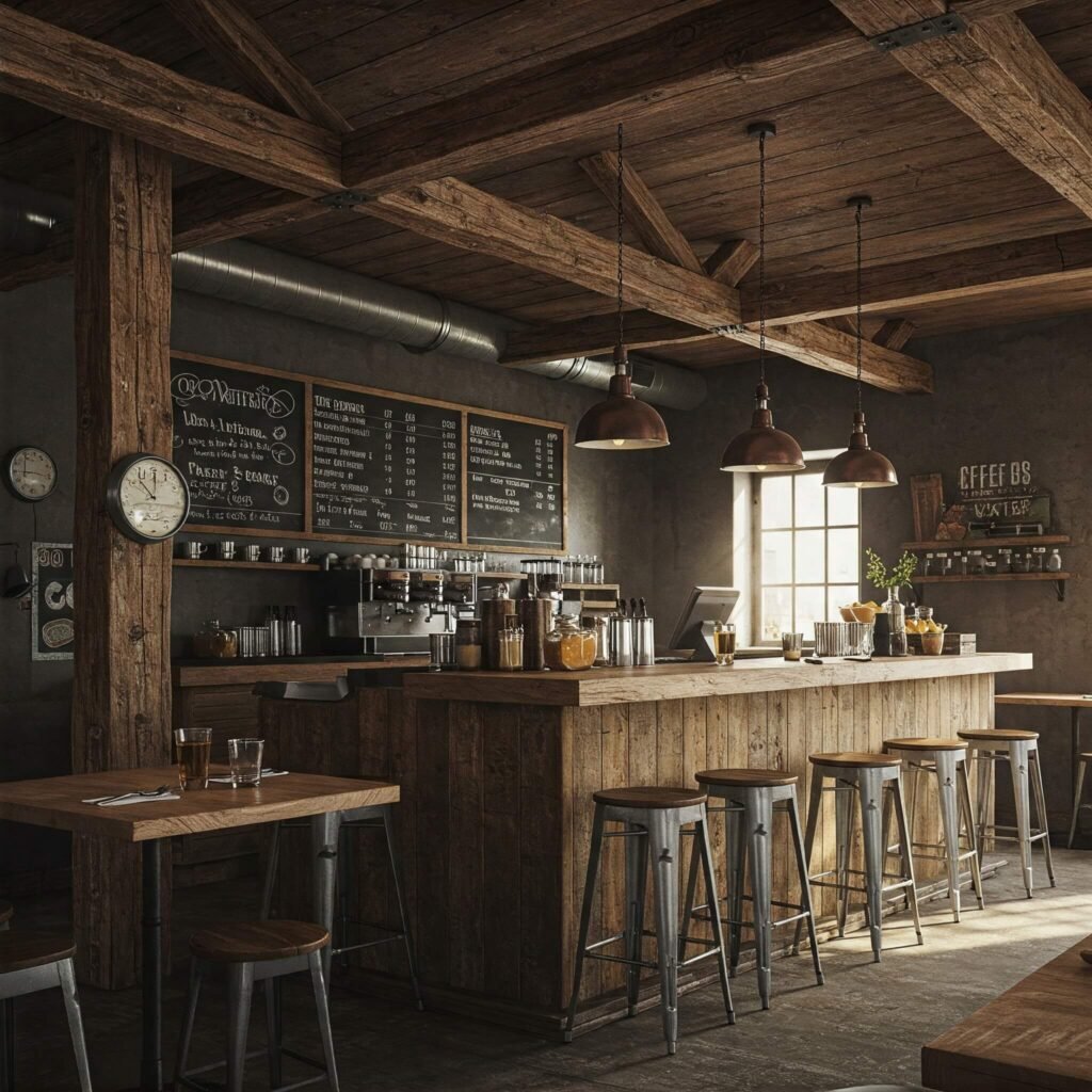 Exposed Brick and Wood in Cafe Design
